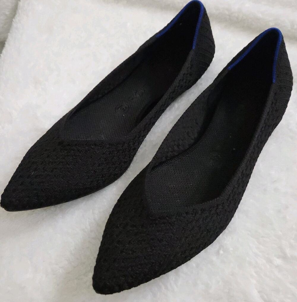 Rothy's The Point W9 Black Honeycomb Textured Knit Pointed Flat Womens 9 Washabl